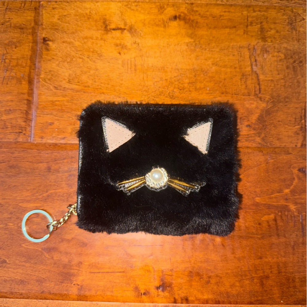 Kate Spade Black Faux Fur Brighton Lane Dani Cat Wallet